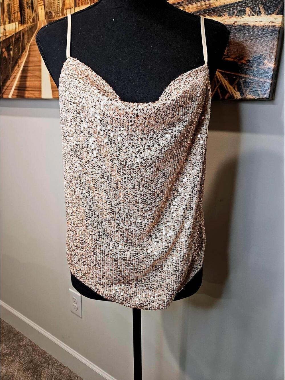 Sincerely Jules Rose Gold Sequin Cami Top - Size S